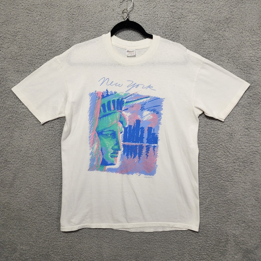 New York City Statue of Liberty Tourist T-Shirt Mens Size L Vintage 1992 Aracon - Picture 2 of 8